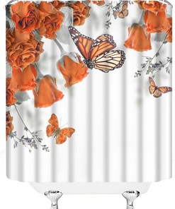 Butterfly Flower Shower Curtain Orange Rose Butterflies Spring Nature Bathroom Decor