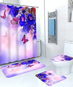Butterfly Flowering Shrubs Shower Curtain With Various Colors For Spring Bathroom Decor