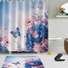 Butterfly Flowers Fabric Shower Curtain Set with Bathroom Mat and Hooks