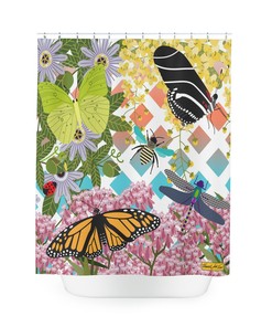 Butterfly Garden Shower Curtain, Botanical and Lush Greenery Bathroom Decor