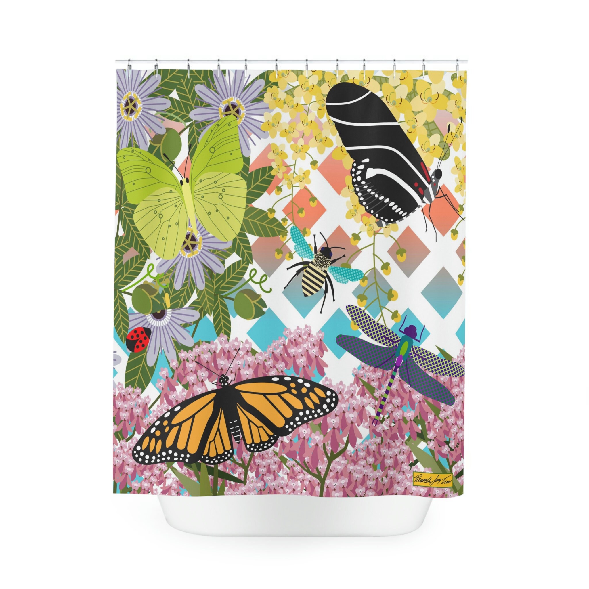 Butterfly Garden Shower Curtain, Botanical and Lush Greenery Bathroom Decor