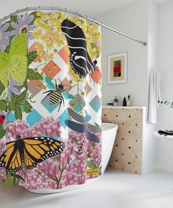 Butterfly Garden Shower Curtain, Botanical and Lush Greenery Bathroom Decor