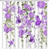 Butterfly Garden Shower Curtain, Rustic Watercolor Floral Vine Spring Nature Home Bathroom Decor,