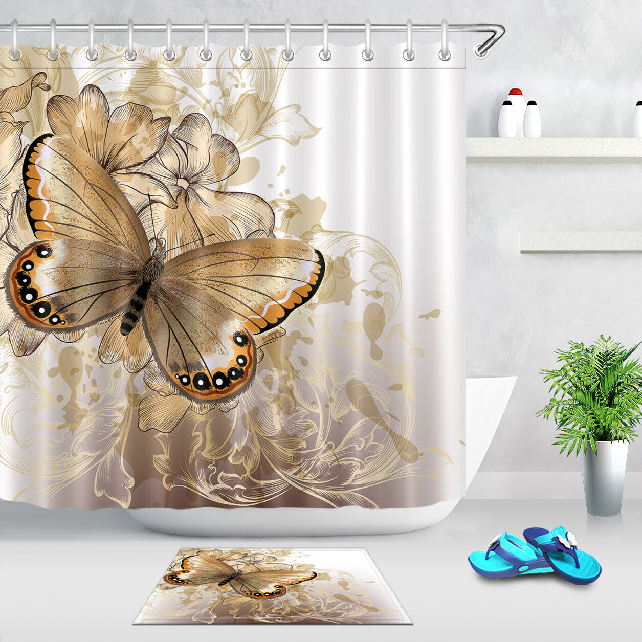 Butterfly Garden Shower Curtain With Quotes
