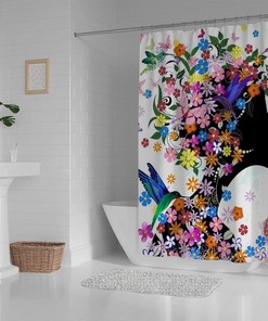 Butterfly, Hummingbird, And Flower Shower Curtain With Beautiful Girl And Colorful Print