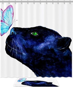 Butterfly & Leopard Shower Curtain, Nature Inspired Bathroom Decor