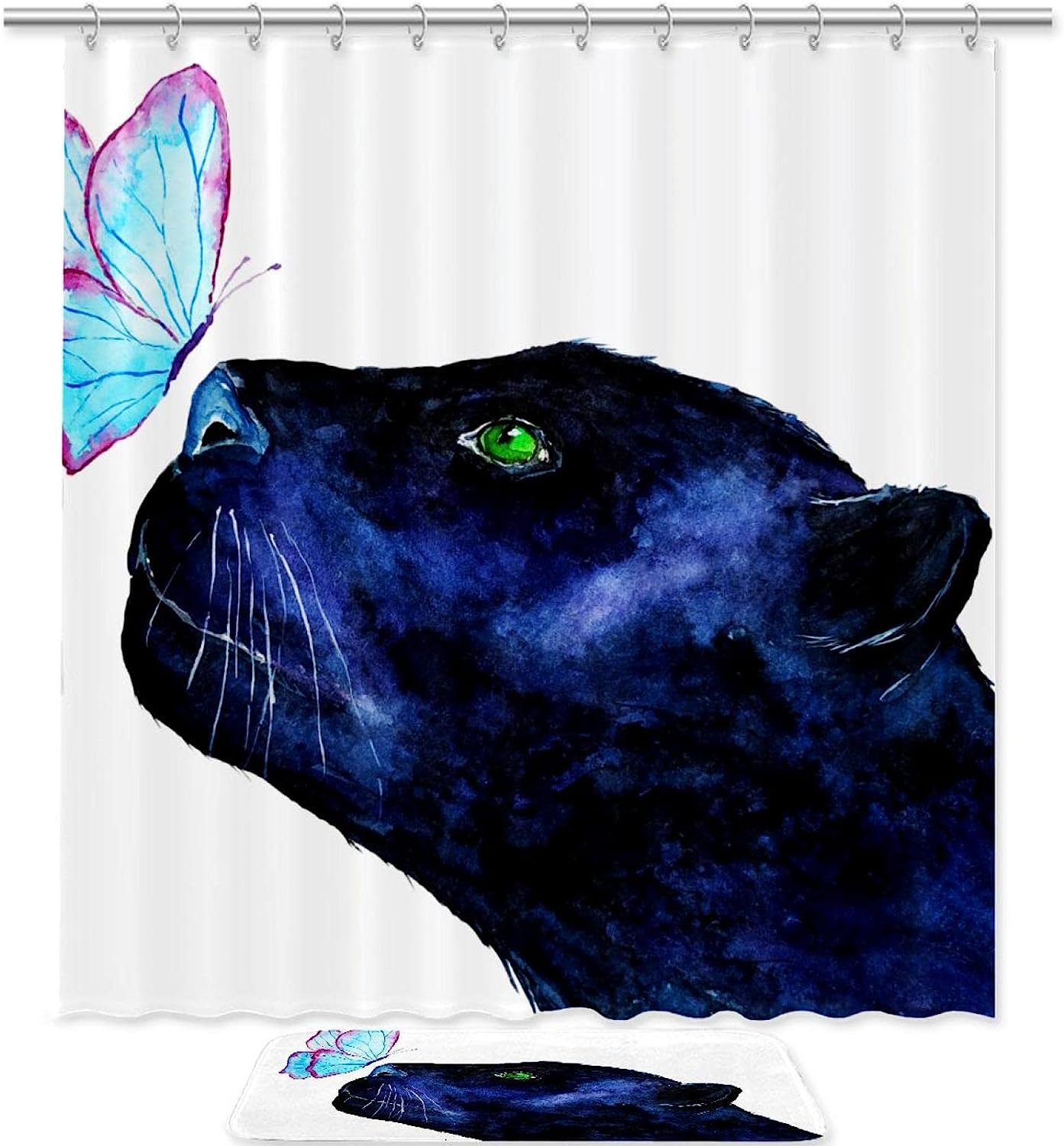 Butterfly & Leopard Shower Curtain, Nature Inspired Bathroom Decor