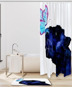 Butterfly & Leopard Shower Curtain, Nature Inspired Bathroom Decor
