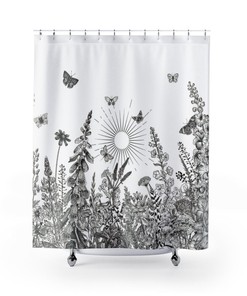 Butterfly Meadow Shower Curtain - Beautiful Botanic Design for Your Bathroom 