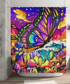 Butterfly Mushroom Moon Moth Retro Gothic Vintage Botanical Plants Wildflower Witchy Boho Sun Cute Funny Shower Curtain