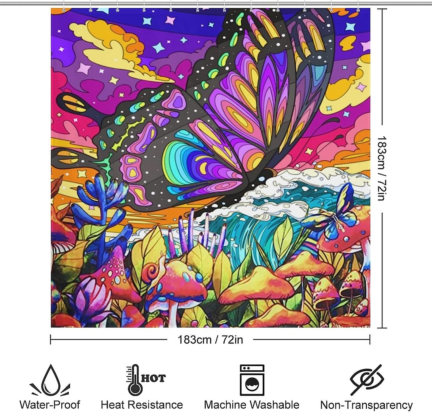 Butterfly Mushroom Moon Moth Retro Gothic Vintage Botanical Plants Wildflower Witchy Boho Sun Cute Funny Shower Curtain - Image 2