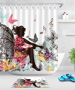 Butterfly Music Floral Shower Curtain, Unique Bathroom Decor - Girly Curtain