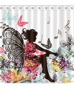 Butterfly Music Floral Shower Curtain, Unique Bathroom Decor - Girly Curtain