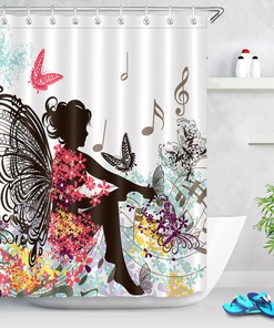 Butterfly Music Floral Shower Curtain, Unique Bathroom Decor - Girly Curtain