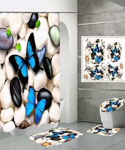 Butterfly On Cobblestone Shower Curtain For Rustic Bathroom Decor
