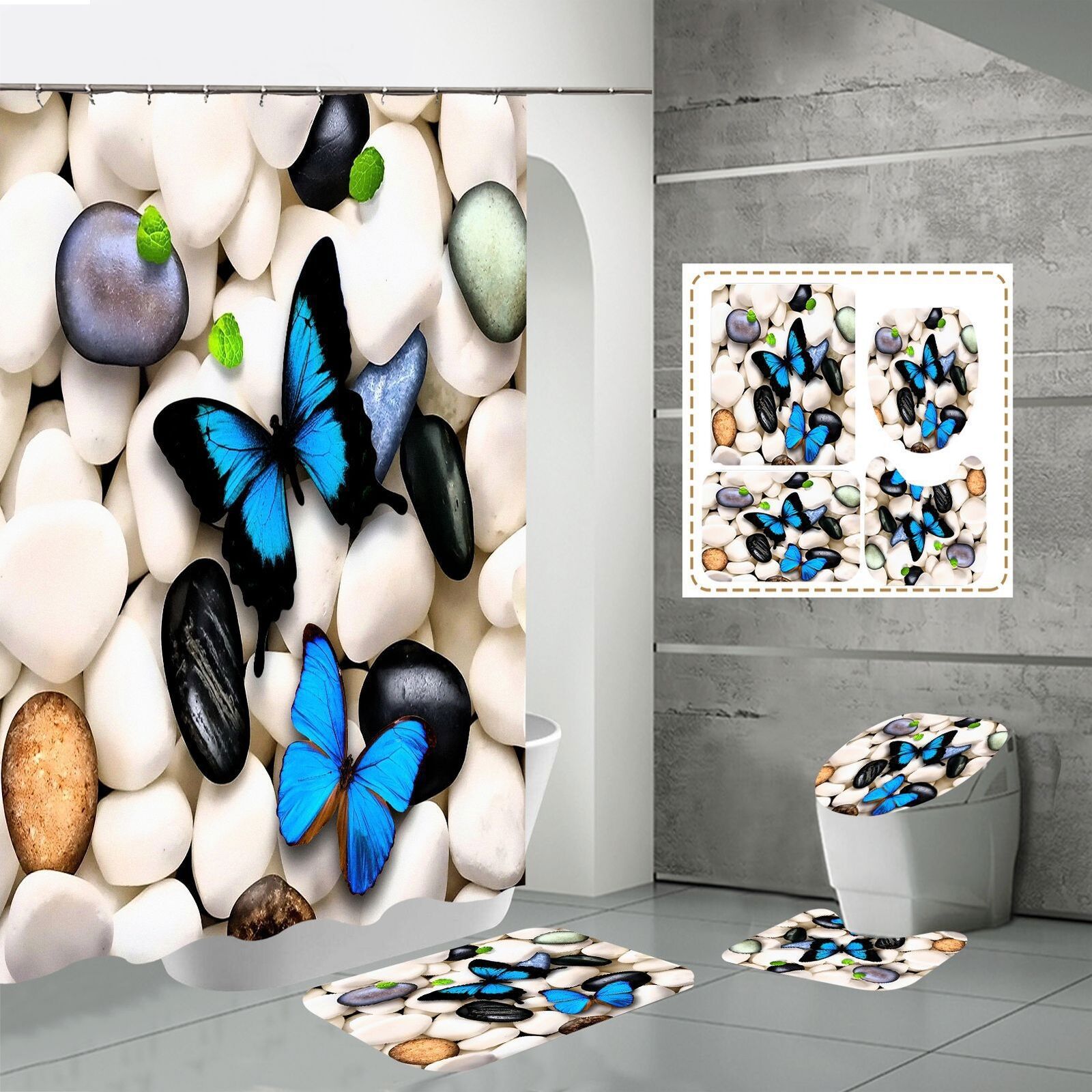 Butterfly On Cobblestone Shower Curtain For Rustic Bathroom Decor