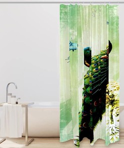 Butterfly Peacock Bird Watercolor Fabric Shower Curtain for Bathroom Decor
