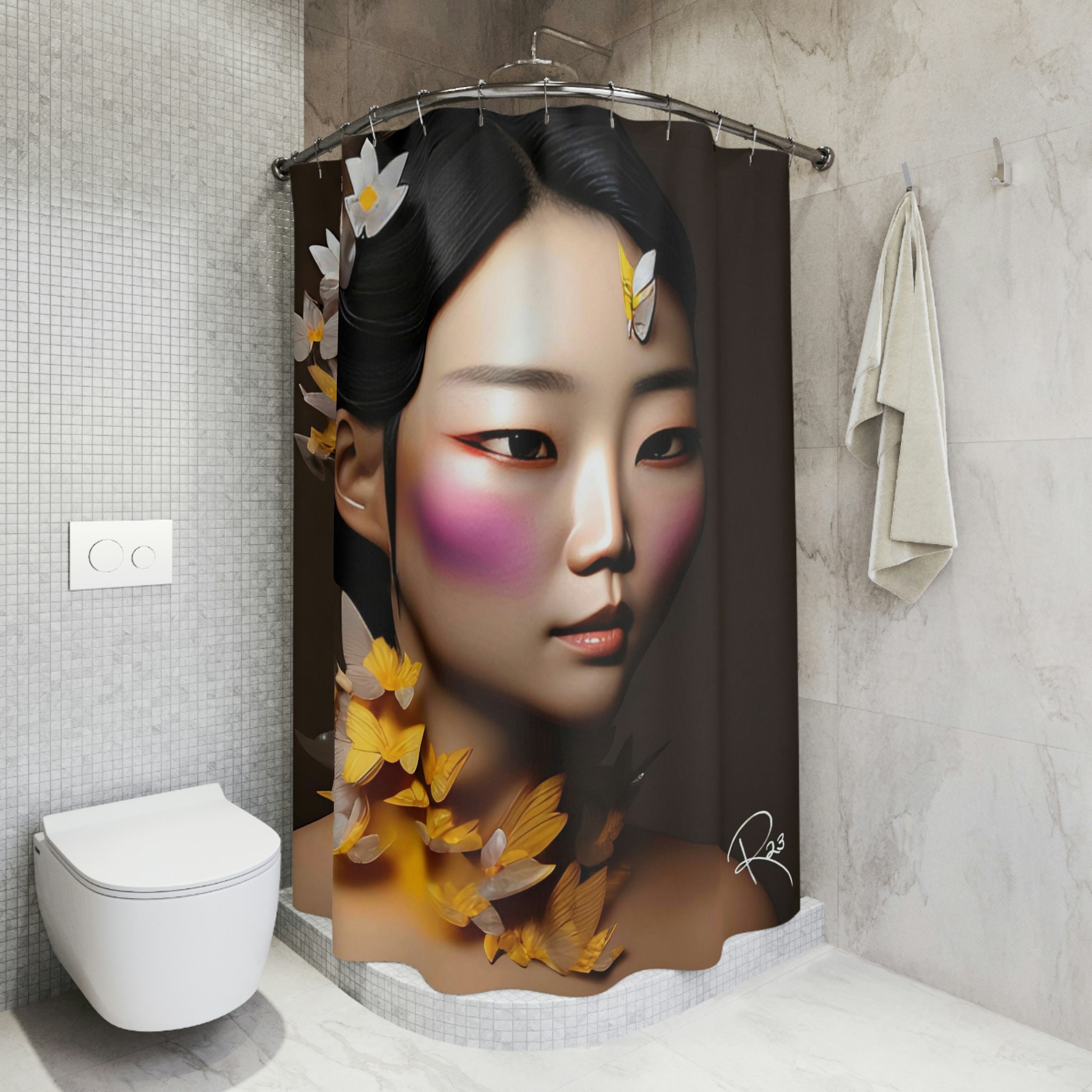 Butterfly Print Shower Curtain, Housewarming Gift For Her