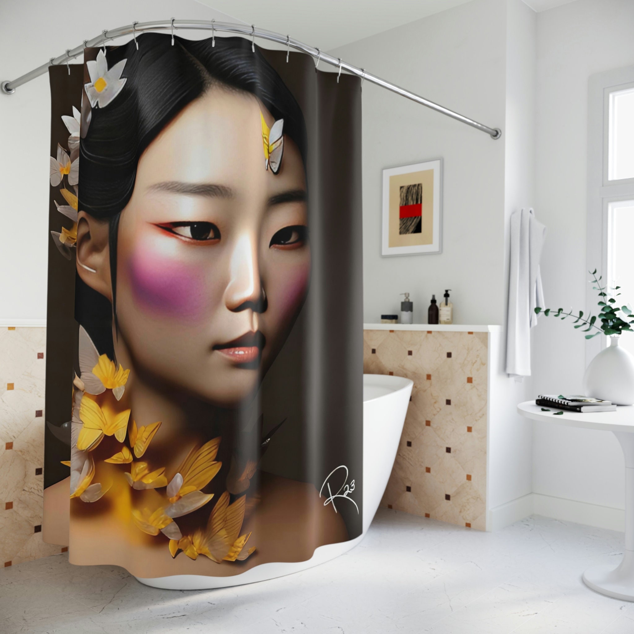 Butterfly Print Shower Curtain, Housewarming Gift For Her