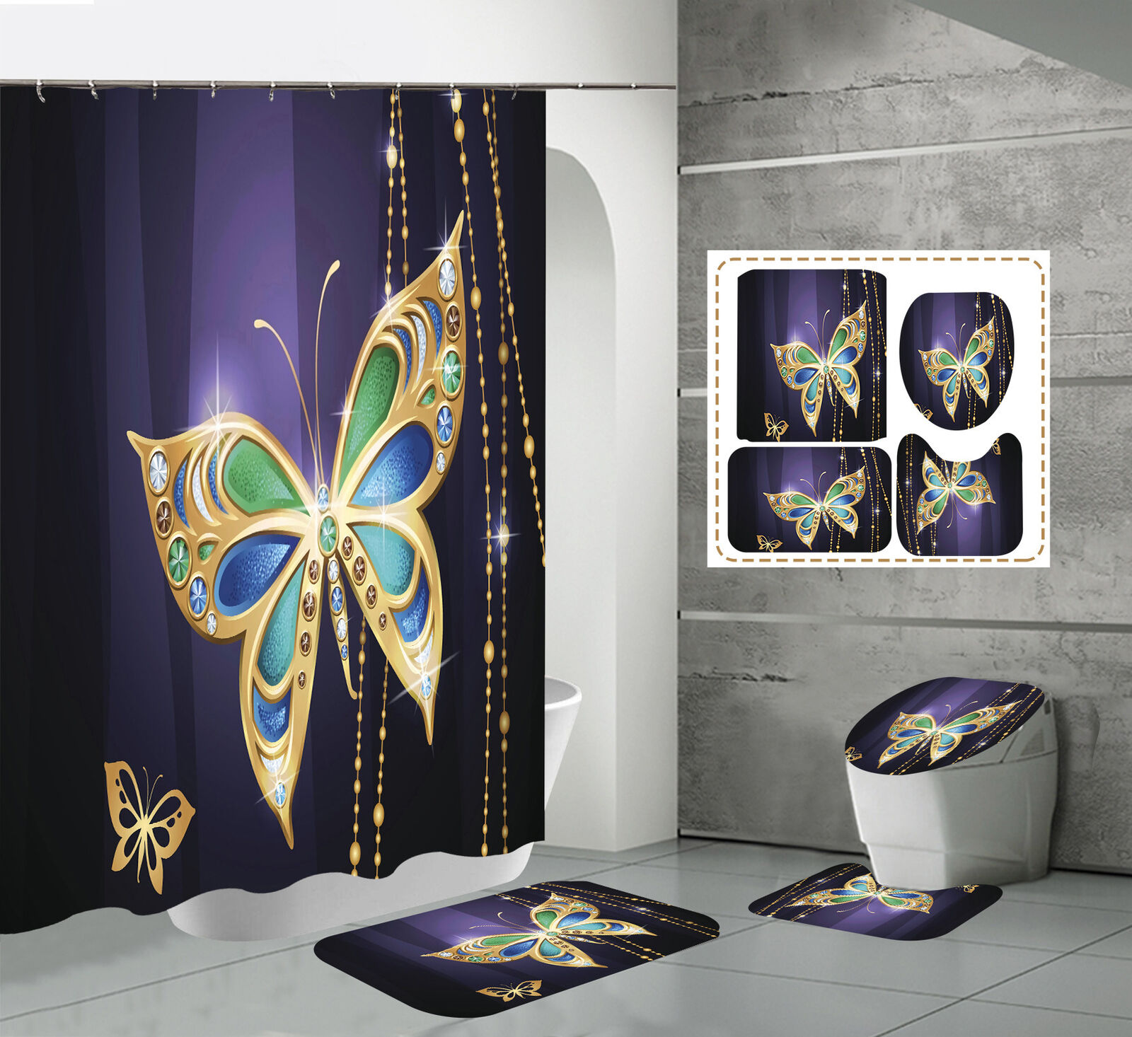 Butterfly Print Shower Curtain, Nature-Inspired Bathroom Decor
