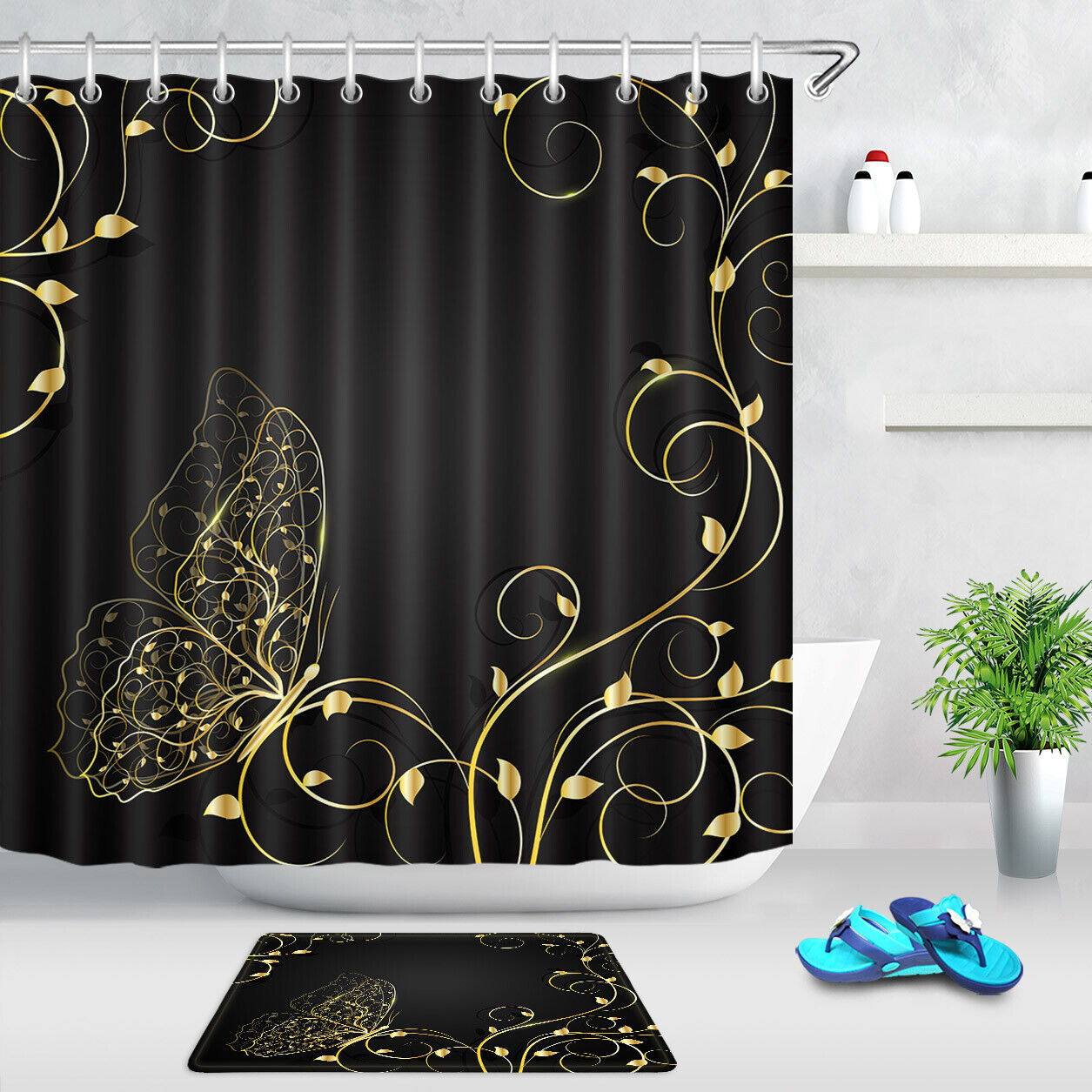 Butterfly Print Shower Curtain With Vibrant Colors And Elegant Design