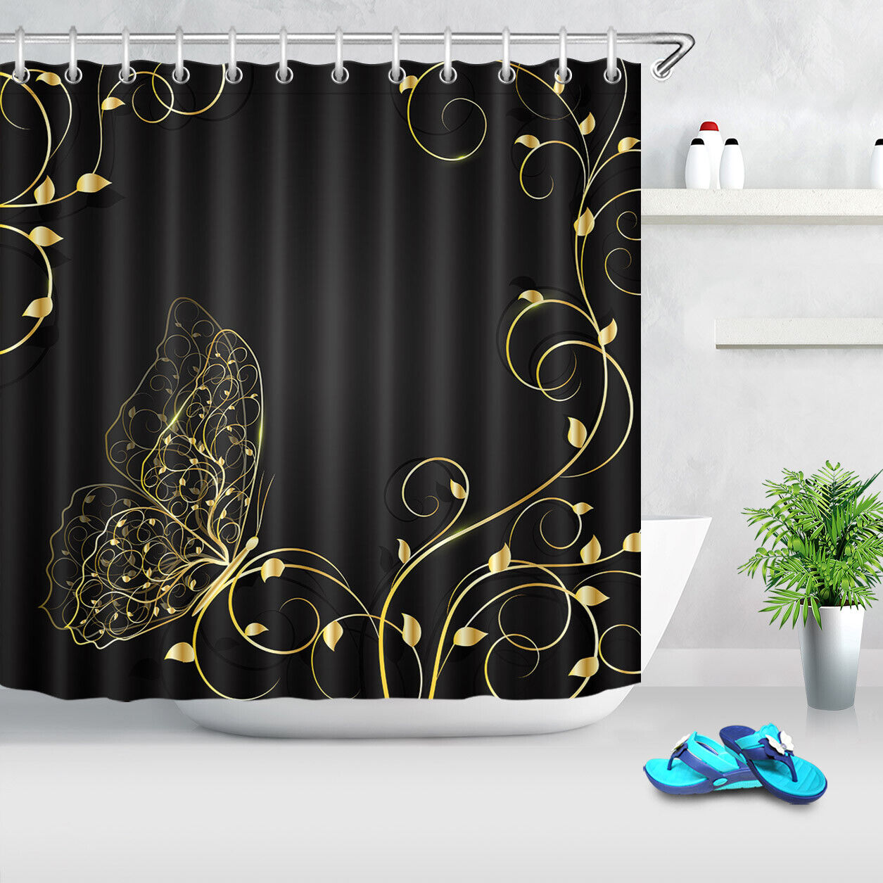 Butterfly Print Shower Curtain With Vibrant Colors And Elegant Design - Image 2
