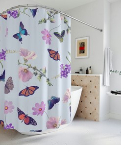 Butterfly Print Shower Curtain for a Nature Lover's Bathroom