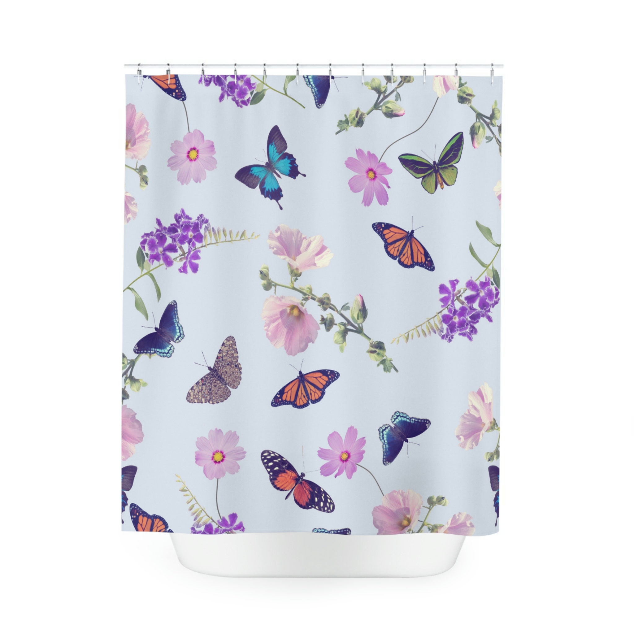 Butterfly Print Shower Curtain for a Nature Lover's Bathroom
