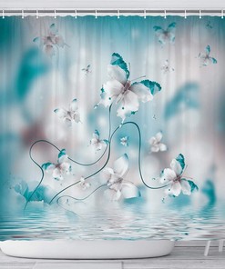 Butterfly River Wallpaper Shower Curtain, Nature Inspired Bathroom Decor 