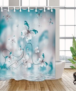 Butterfly River Wallpaper Shower Curtain, Nature Inspired Bathroom Decor