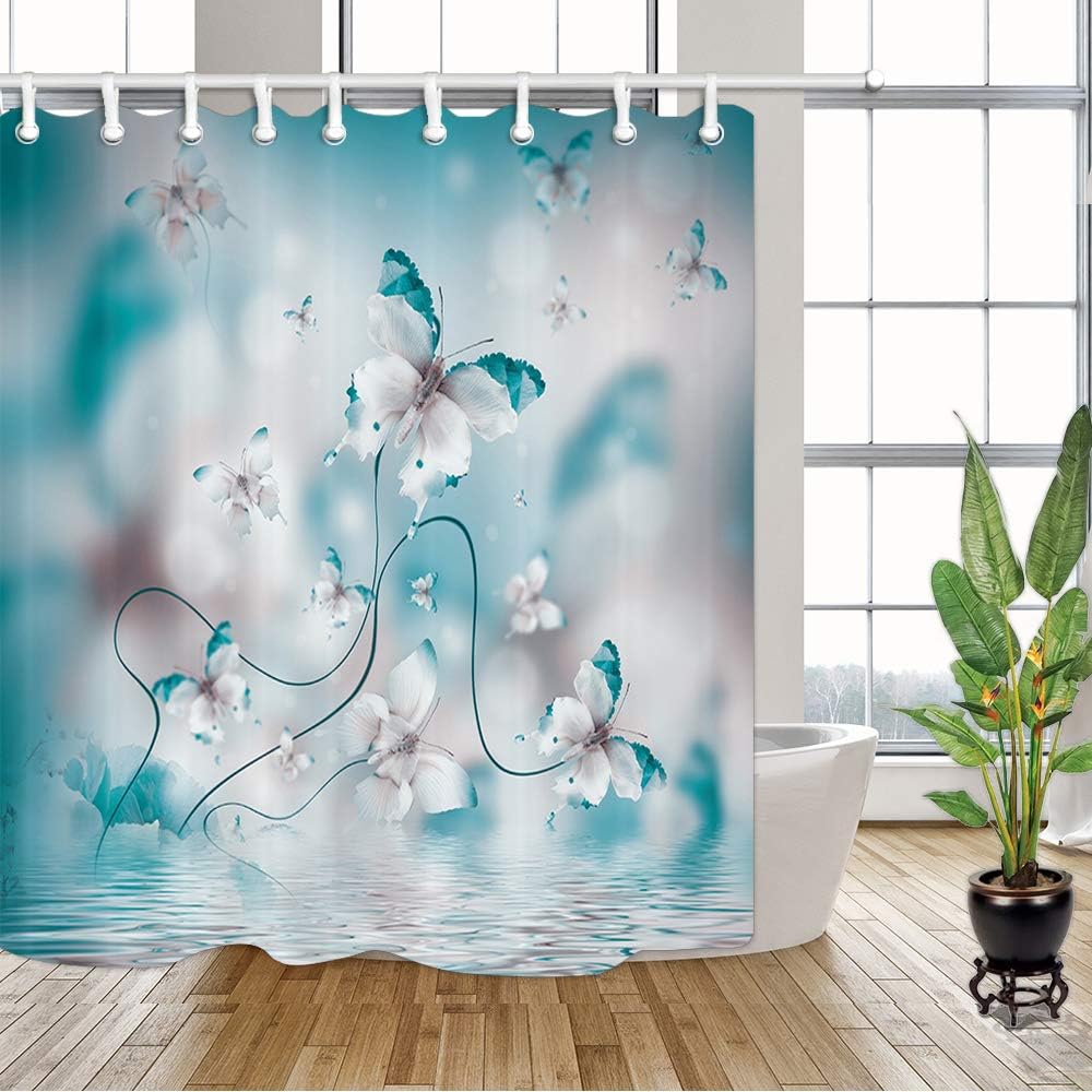 Butterfly River Wallpaper Shower Curtain, Nature Inspired Bathroom Decor