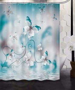 Butterfly River Wallpaper Shower Curtain, Nature Inspired Bathroom Decor