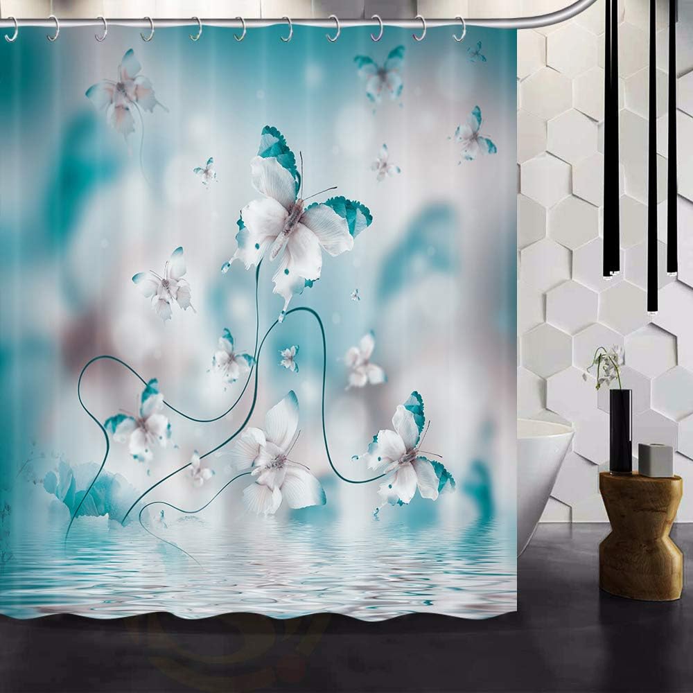 Butterfly River Wallpaper Shower Curtain, Nature Inspired Bathroom Decor