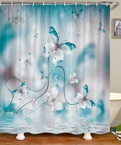 Butterfly River Wallpaper Shower Curtain, Nature Inspired Bathroom Decor