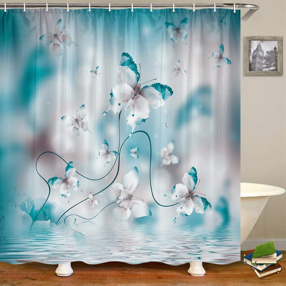 Butterfly River Wallpaper Shower Curtain, Nature Inspired Bathroom Decor