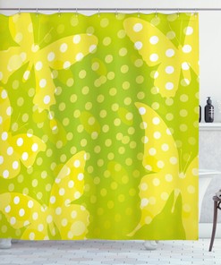 Butterfly Shapes and Dots Print Shower Curtain for Modern Bathrooms