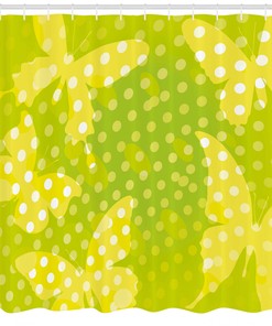 Butterfly Shapes and Dots Print Shower Curtain for Modern Bathrooms