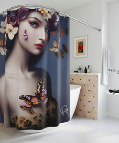 Butterfly Shower Curtain, Housewarming Gift For Her In Vintage Style