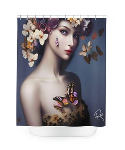 Butterfly Shower Curtain, Housewarming Gift For Her In Vintage Style