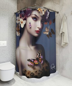 Butterfly Shower Curtain, Housewarming Gift For Her In Vintage Style