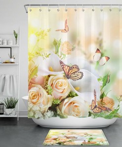 Butterfly Shower Curtain - Spring Flowers Bathroom Decor