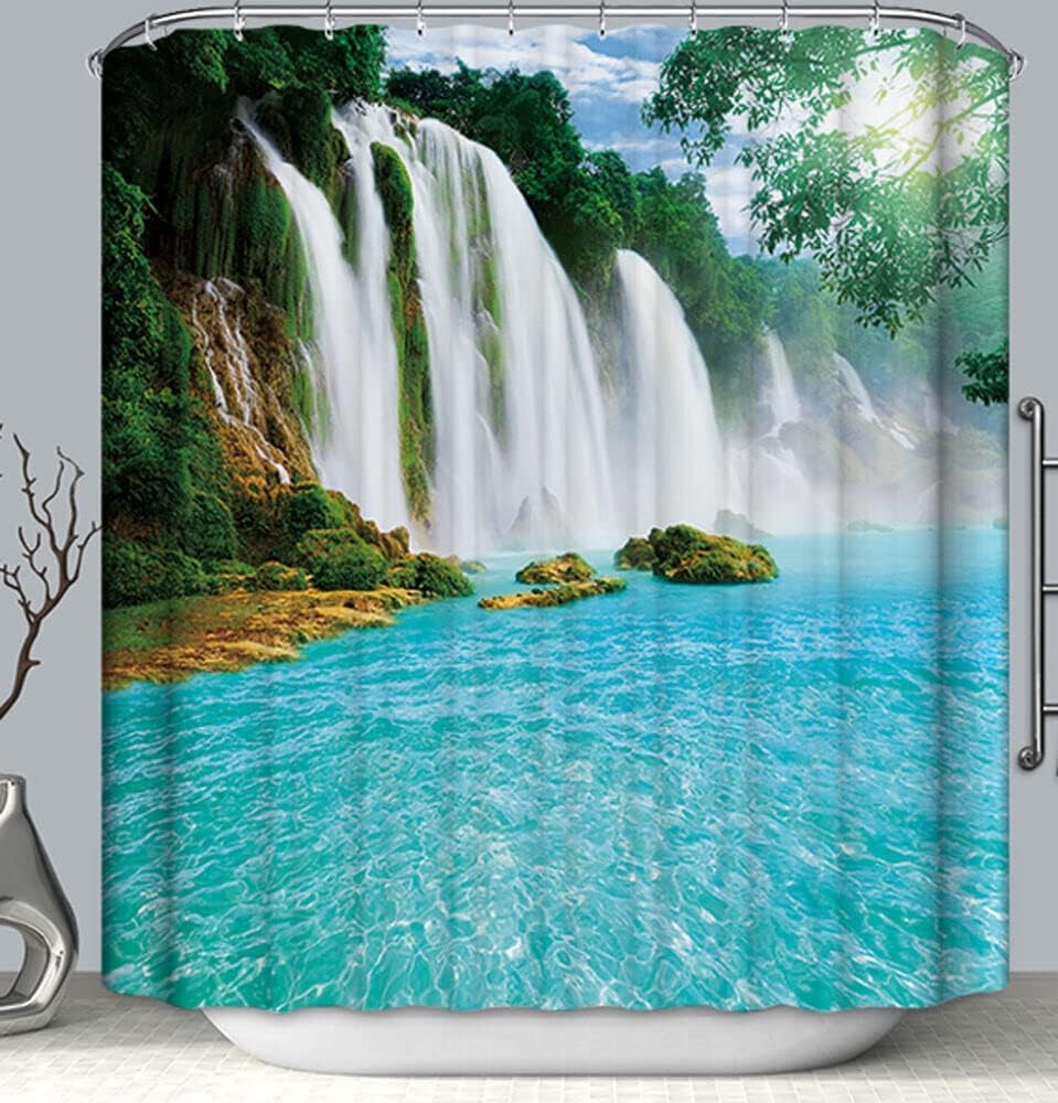 Butterfly Shower Curtain Waterproof Mildew-Proof Non Slip Bath Pad With Nature Print For Bathroom Decor
