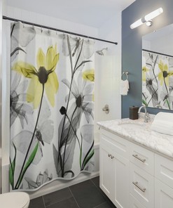 Butterfly Shower Curtain With Black And White Floral Design, Ideal Housewarming Gift For Any Home