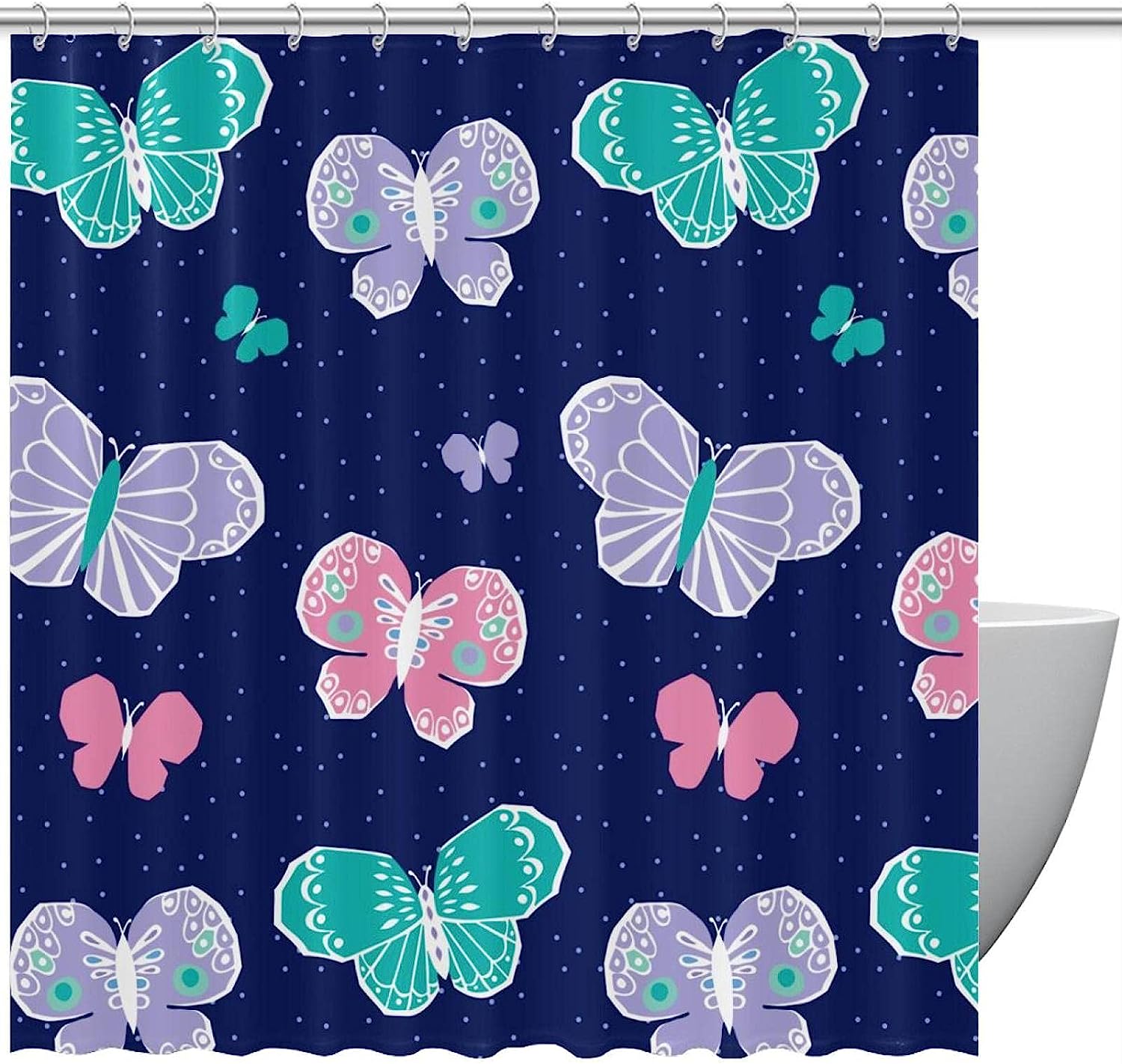 Butterfly Shower Curtain in Purple, Pink, Green, and Royal Blue