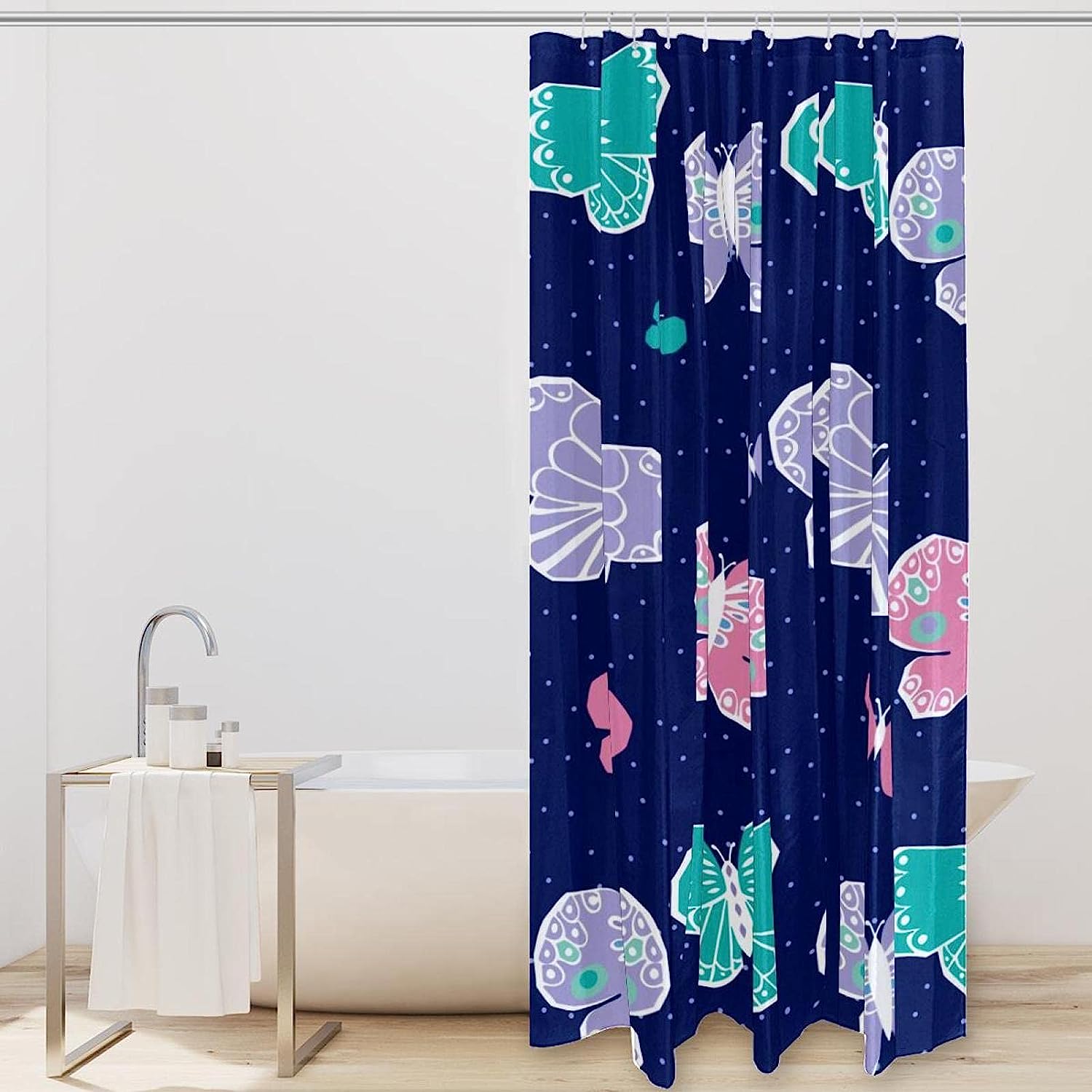 Butterfly Shower Curtain in Purple, Pink, Green, and Royal Blue