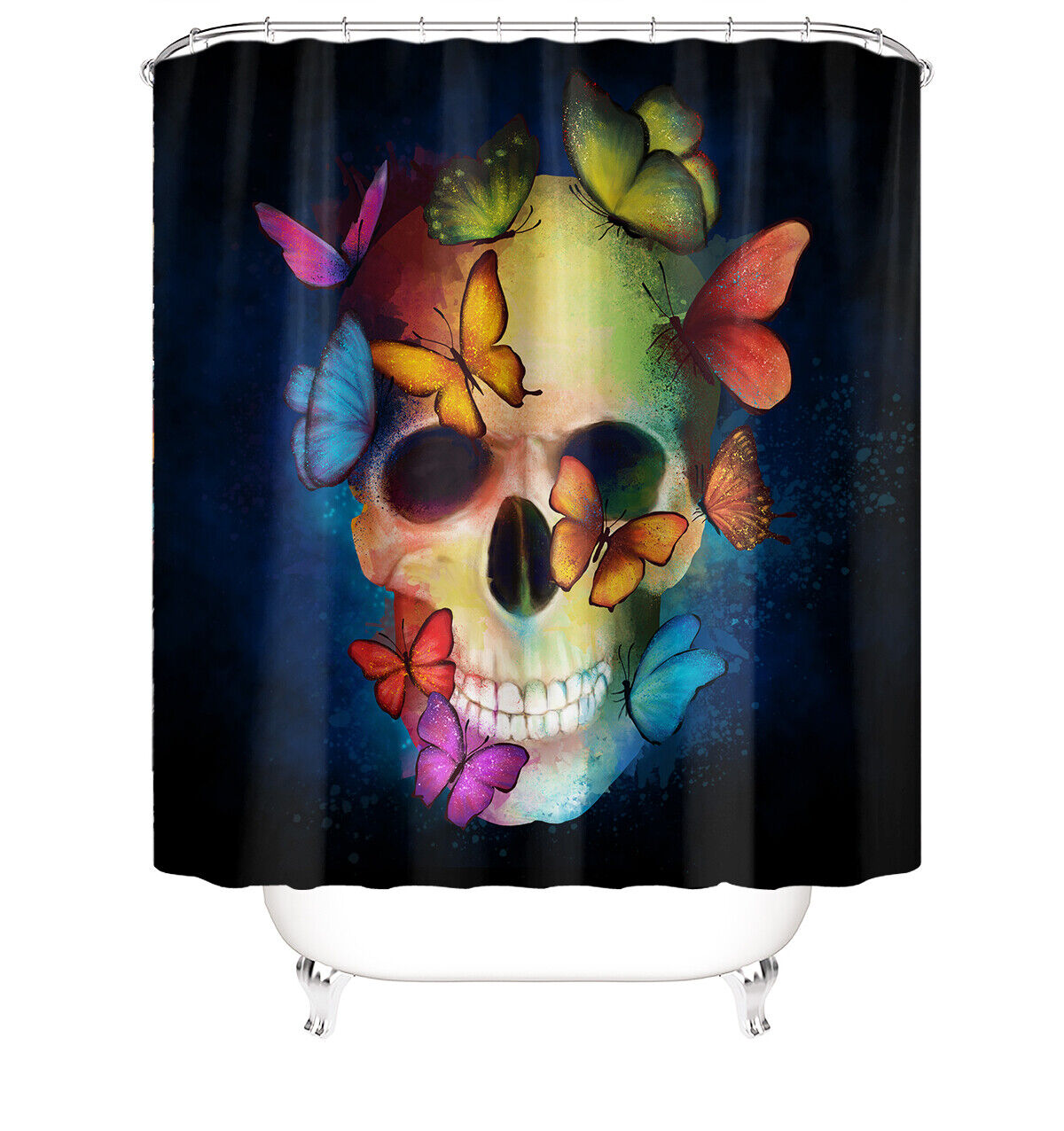 Butterfly Skull Shower Curtain - Perfect For Gothic Bathroom Decor - Image 2