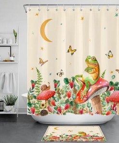 Butterfly Strawberry Mushroom Frog Waterproof Shower Curtain Bathroom Decor