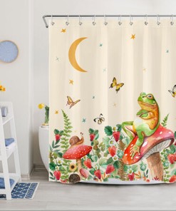 Butterfly Strawberry Mushroom Frog Waterproof Shower Curtain Bathroom Decor