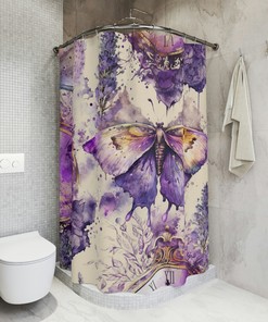 Butterfly Time Shower Curtain, Floral Garden Butterfly Bathroom Decor