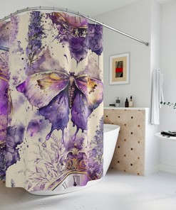 Butterfly Time Shower Curtain, Floral Garden Butterfly Bathroom Decor